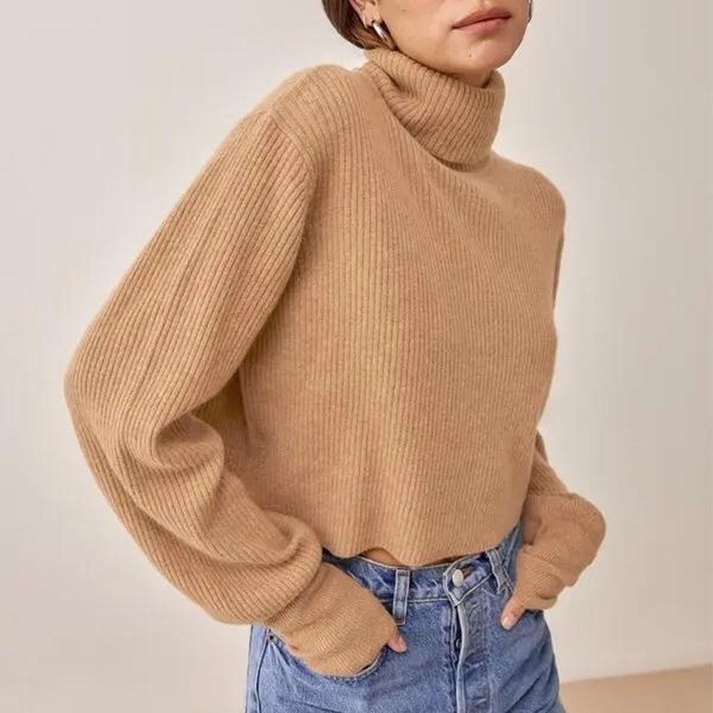 Reformation Cropped Ribbed Turtleneck Sweater
